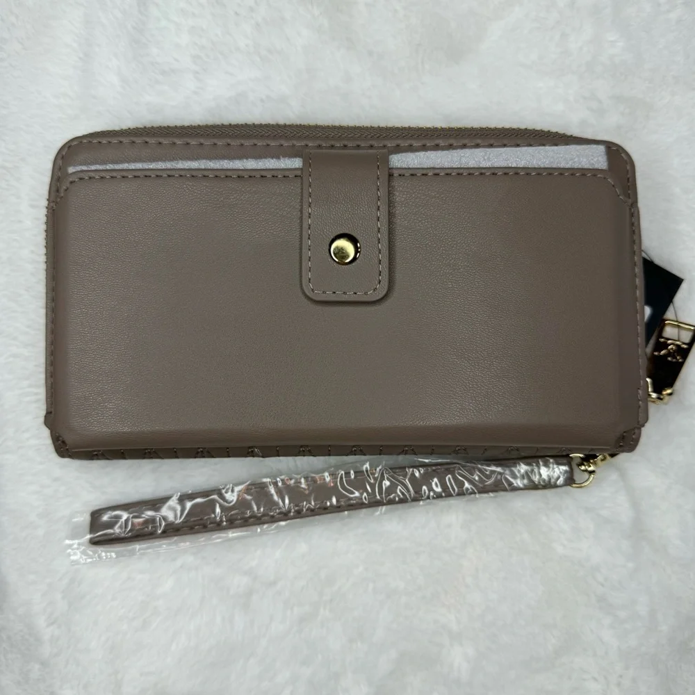 Badgley Mischka Long Taupe Wallet with Phone Pocket & Wrislet - Picture 2 of 8